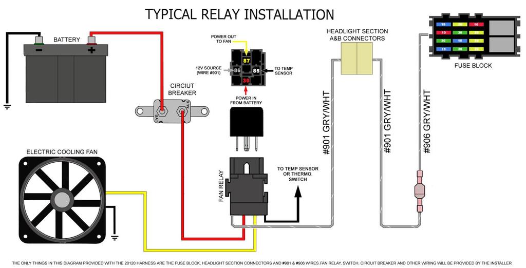 This method of connection will be used when you are controlling the cooling fan with a thermostatic