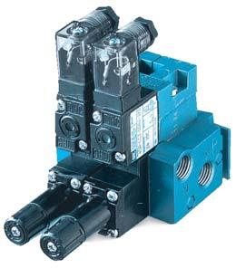 Direct solenoid and solenoid pilot operated valves Function Flow (Max) Manifold mounting Series 4/2 # 10-32 - 1/8 0.11 C v sub-base with pressure regulators OPERTIONL ENEFITS 1.