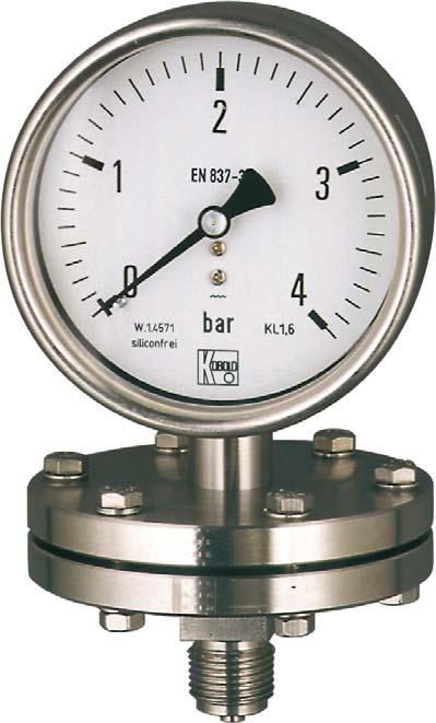 Diaphragm Pressure Gauges according to EN 837-3 for Stringent Demands measuring monitoring analysing MAN-P Housing: mm, 160 mm Connection: G ½, open measuring flange DIN/ANSI Material: stainless