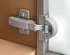 inges CLIP top LUMOION 95 narrow aluminum door 95 Features LUMOION integrated into the hinge cup Deactivation switch for small/light doors For door thicknesses up to 22 (7/8") Overload safety feature