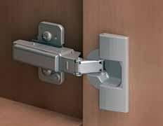 inges CLIP top 95 thick door Features hree-dimensional adjustment Available with INSERA attachment For door thicknesses up to 30 (1-3/16") All metal hinge, nickel-plated Add-on LUMOION soft close