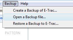 E-Trac Xchange Backup 24 Creating a Backup file E-Trac Xchange allows you to create a Backup of all of E-Trac s User Modes, Discrimination Patterns and Settings.