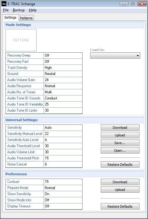 Introduction to E-Trac Xchange 6 E-Trac s settings can be divided into three groups: Mode Settings, Universal Settings and Preferences.
