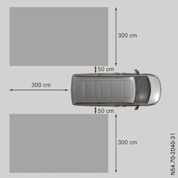 Driving systems 197 Monitoring range of the sensors Warning display Blind Spot Assist monitors the area up to 3 m behind your vehicle and directly next to your vehicle, as shown in the diagram.
