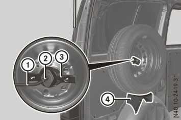 376 Spare wheel Vehicles with a tyre pressure monitor: the spare wheel is not equipped with a sensor for monitoring tyre pressure.