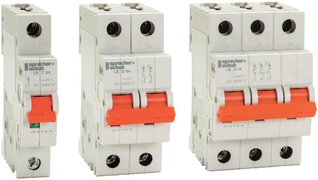 Series L8 UL1077 Supplementary Protectors Supplemental short circuit protection for a variety of applications up to 63 Amps Sprecher+Schuh Series L8 Supplementary Protectors provide supplemental