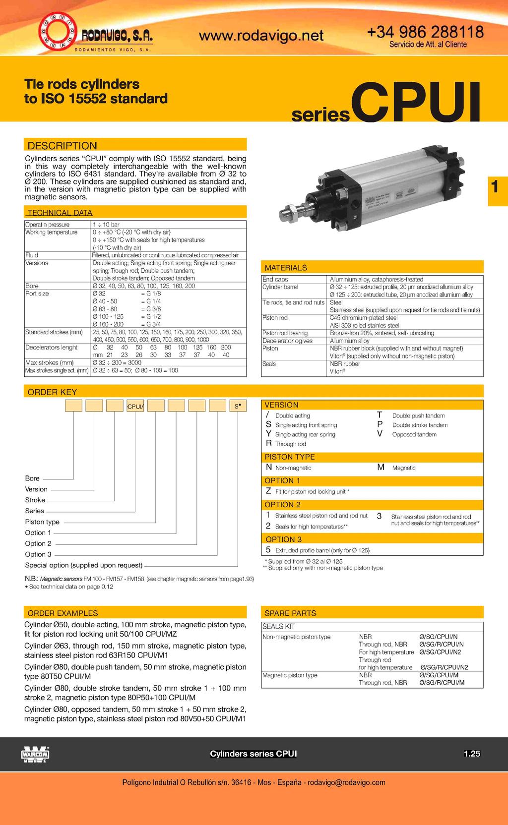 O D AMIE NT O S VIGO. S.A. Tie rods cylinders to ISO 15552 standard www.rodavigo.
