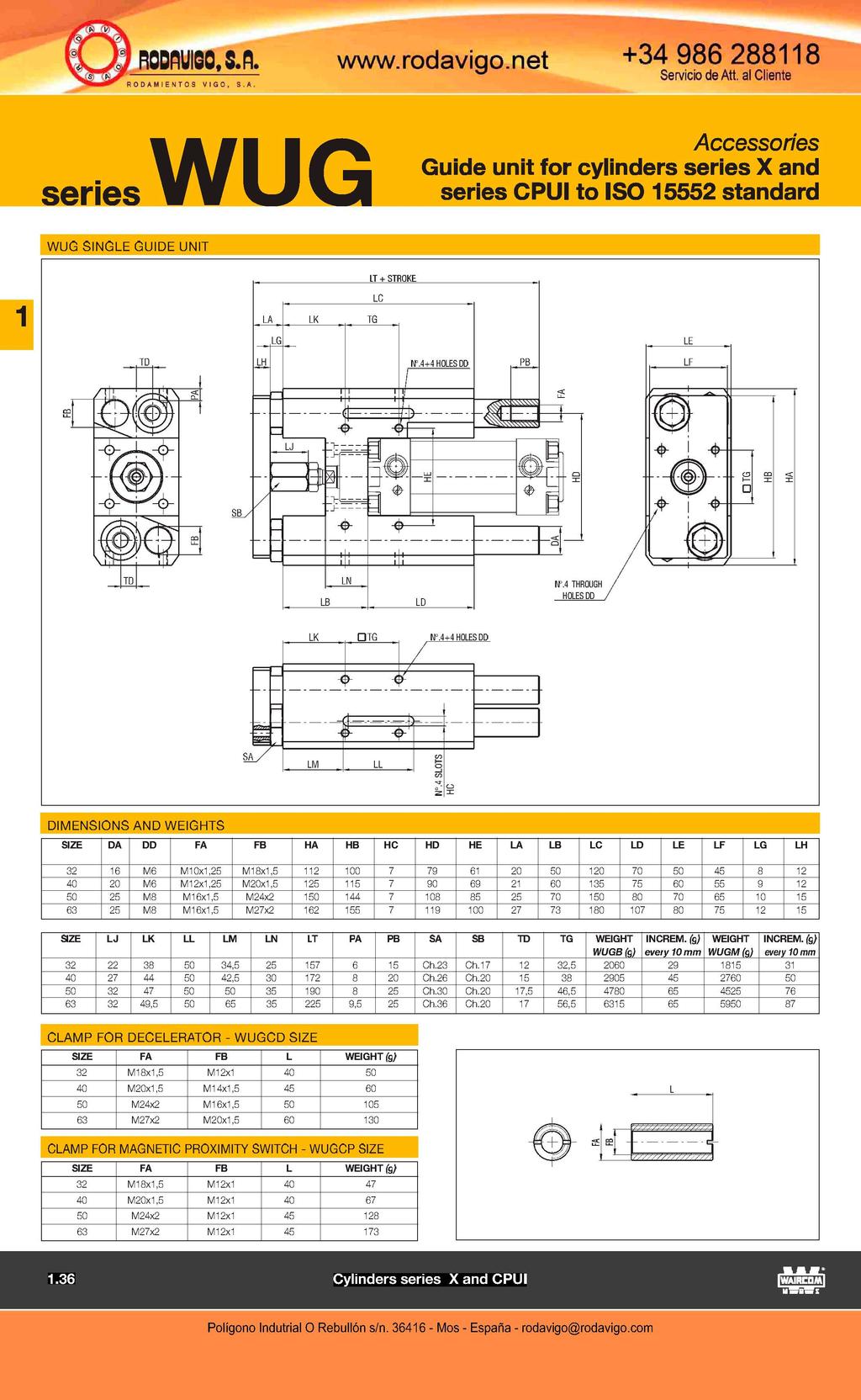 RODRIGO, SA ODAHIEMTOS VIGO. S.A. w\a/w.rodavigo.net +34 986 288118 series WUG Accessories Guide unit for cylinders series X and WUG SINGLE GUIDE UNIT LK TG LG I II HF.