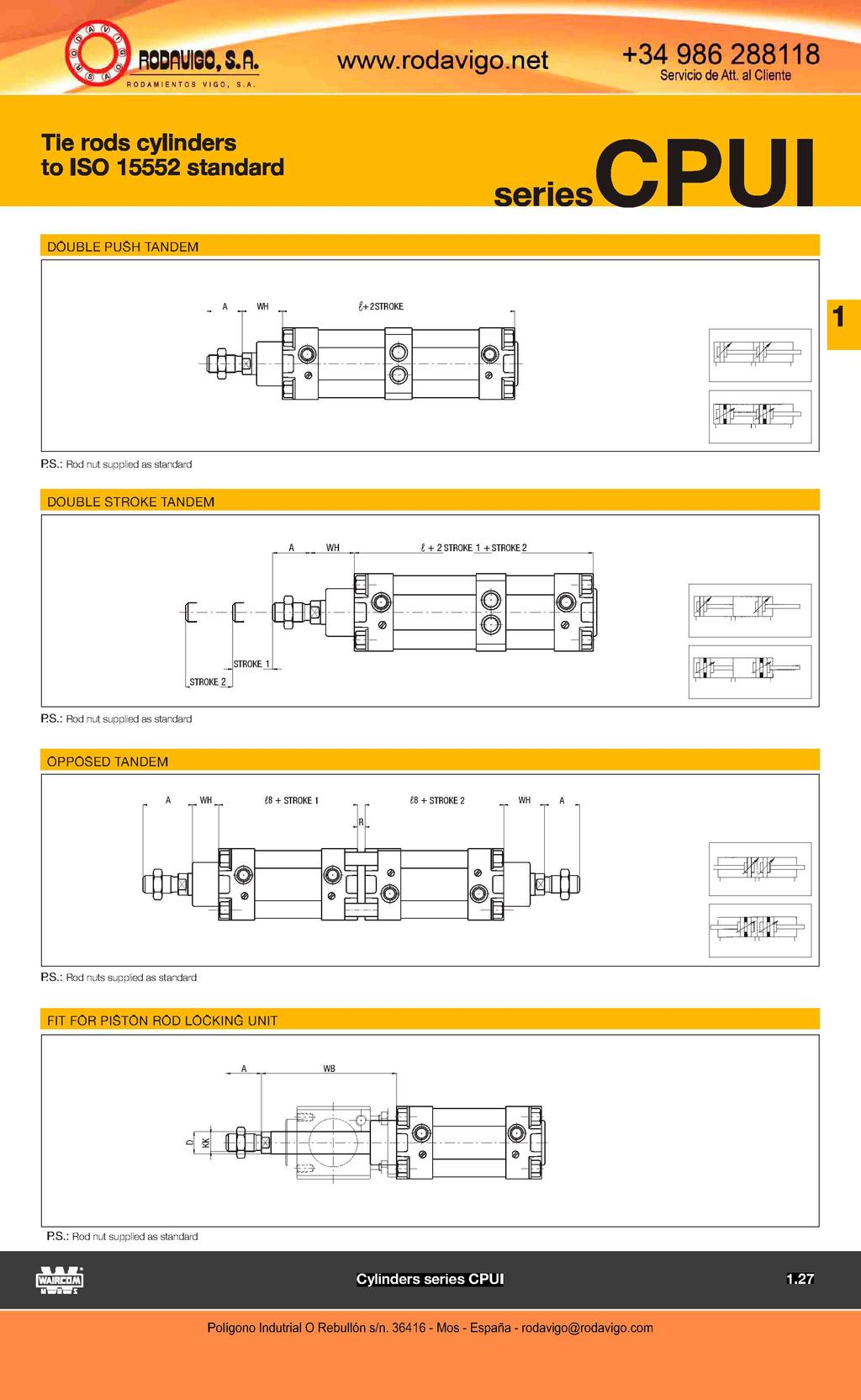 ODAHIEMTOS VIGO. S.A. Tie rods cylinders to ISO 15552 standard w\a/w.rodavigo.net +34 986 288118 series CPUI DOUBLE PUSH TANDEM 0 r RS.