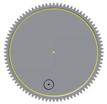 5. Create a small circle on the face of the gear as shown. 6. On the Constrain panel, click Vertical Constraint. 7.