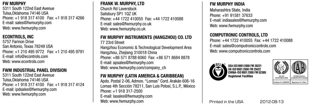 MURPHY and the Murphy logo are registered and/or common law trademarks of Murphy Industries, Inc.