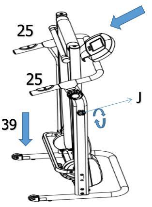 How to move the treadmill: Before attempting to move the treadmill, please make sure that it has been properly folded. The Knob (J) must be tightened.
