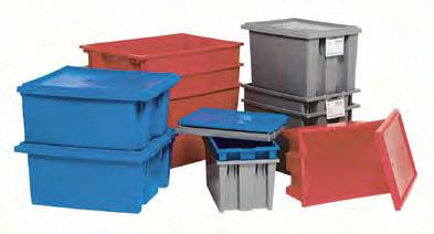 Stack & Nest Totes Will stack with or without lids for maximum storage and shipping Ability to stack and can be turned 180 to nest when empty Textured bottoms ensure safe and easy, non-slip grip