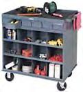 9-Drawer Cabinets Heavy-Duty 2-Sided Mobile Carts/Work Stations Two rigid and two swivel casters with locking brakes Sturdy tubular handle allows ease of mobility Rubber tray mat provides safe,