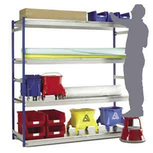 Toprax longspan can be supplied with galvanised steel or chipboard shelves.
