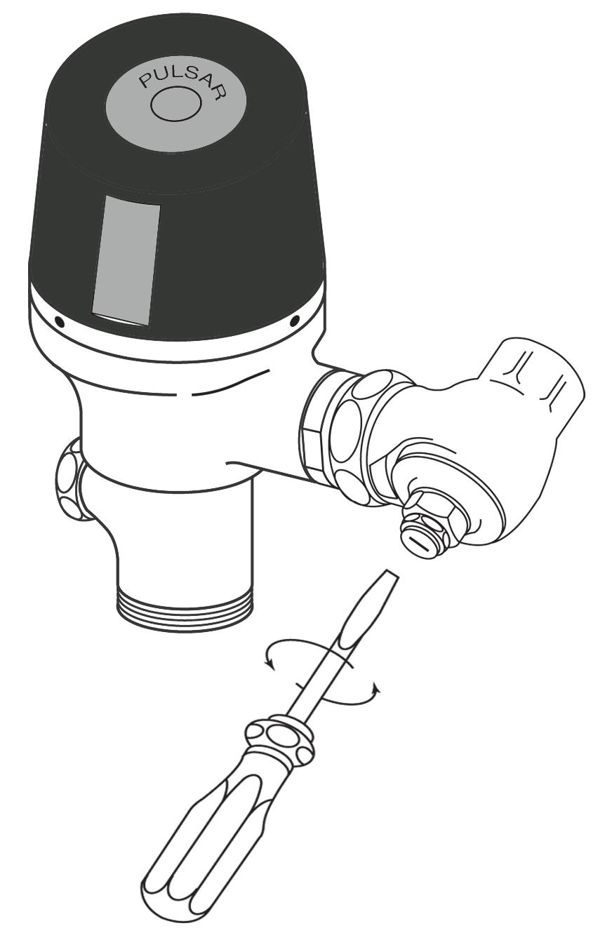 5) TO MAKE FLUSH CYCLE ADJUSTMENTS: The Discharge Adjustment Screw is located in the electronic housing, see Fig. 4. The discharge or gpf is factory pre-set for whatever was ordered.