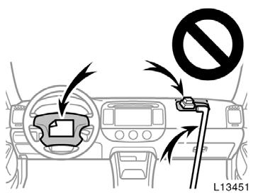 Do not put objects or your pets on or in front of the dashboard or steering wheel pad that houses the front airbag system.