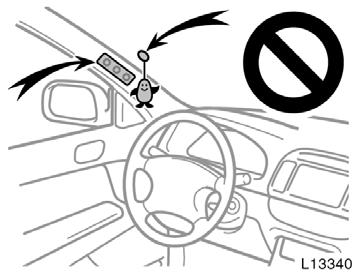 Do not attach a microphone or any other device or object around the part where the curtain shield airbag activates such as on the windshield glass, side door glass, front and rear pillars, roof side