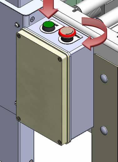 6. Power On. a. Rotate The E Stop Clockwise 1/4 th Turn To Reset The Knob As Shown In Figure-35 b. Push The Green Start Button To Start The Machine And Process The Case Figure-35 7.
