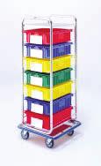 These carts utilize a combination of wire shelves and/or plastic storage bins to provide a variety of storage solutions.