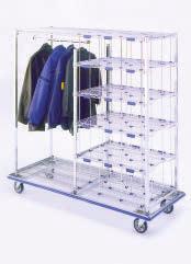 SPECIALITY CARTS APPAREL CARTS Designed for efficient distribution of patient apparel using a system of individual compartments for folded clothing and an area for hanging garments.