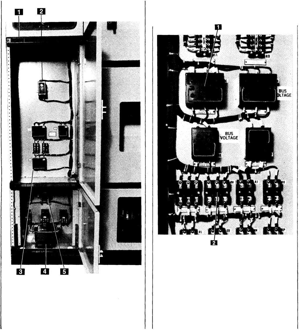 SECTON ll-description 1. nstrument compartment 2. Auxiliary relay 3. Fuse cutouts 4. Control power transformer 5. Potential transformer Fig. 3-19.