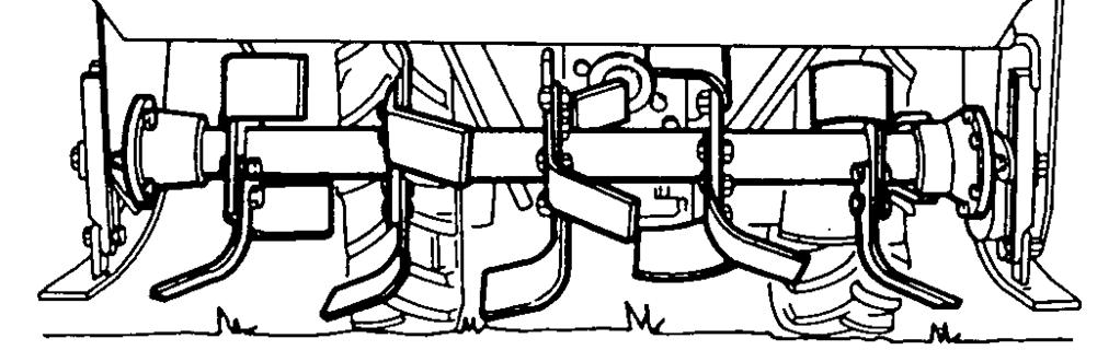 The higher positions are recommended for rocky soil. To adjust, hook the chain onto the gear box in the desired position. Fig.