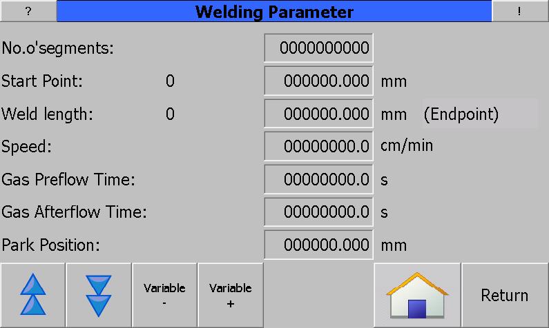 Menu for welding parameter