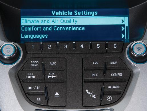 MENU Press to display the: Vehicle Information menu (units, tire pressures, remaining oil life).