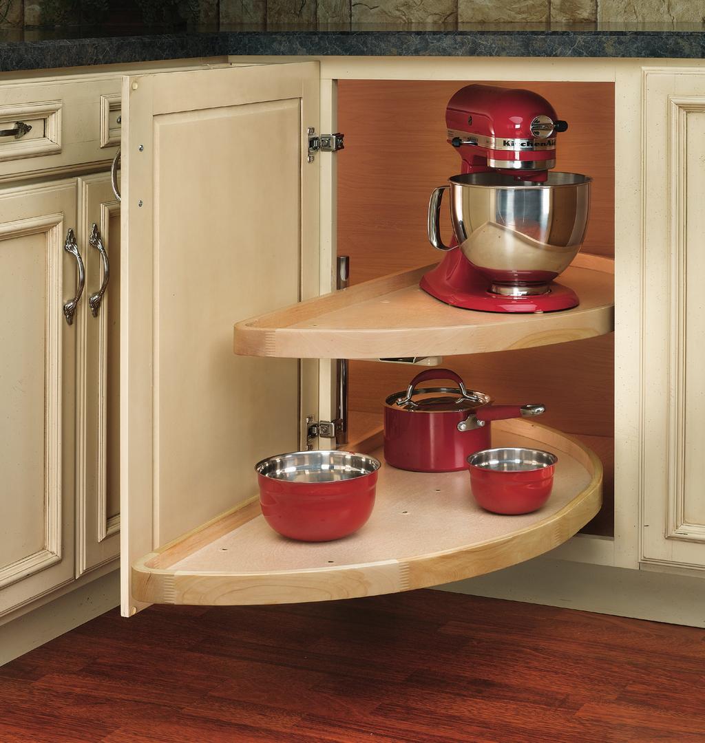 LD SERIES Designed for 2, 5 and 8 blind corner cabinet openings Double solid bottom shelves, natural or wood classic WOOD HALF MOON LAZY