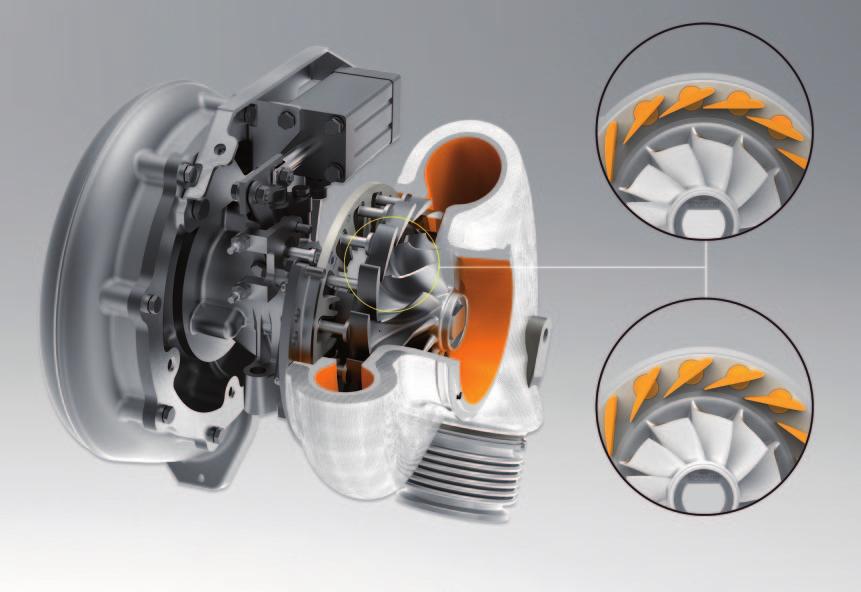 With variable turbine geometry, the power delivery and response characteristics of the turbocharger can be better adapted to the dynamic engine operating conditions.