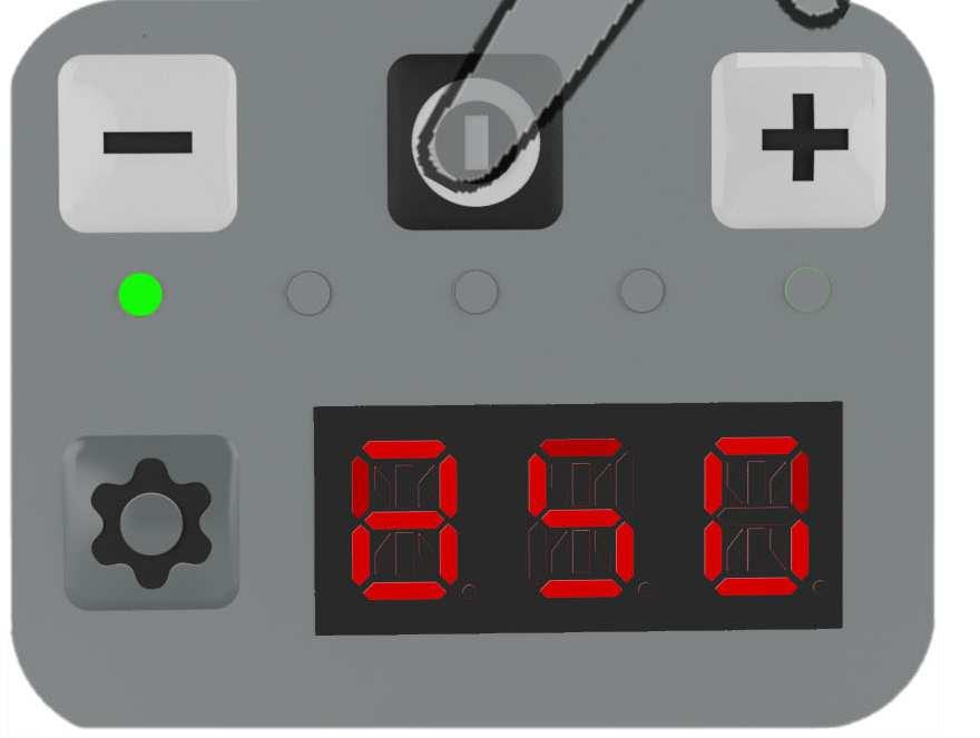 By pressing the Plus + or minus - button you can change the speed from 0 rpm up to 850 rpm.
