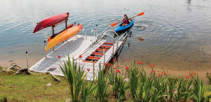 DOCK & LAUNCH: Residential Small Craft Launch Systems Freestanding Launch Port System Ideal for controlled bodies of water with minimal fluctuation Fixed height non-skid Sure-Step platform