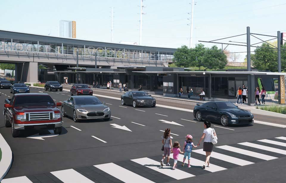 Traffic With segregated centre-running LRT, traffic will only be permitted to cross the tracks at select locations, typically major streets with signalized intersections.