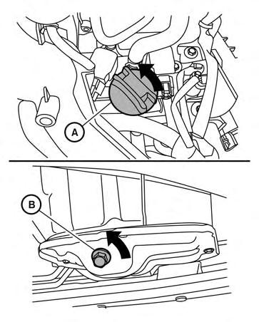 CHANGING ENGINE OIL LDI2788 1. Park the vehicle on a level surface and apply the parking brake. 2. Start the engine and let it idle until it reaches operating temperature, then turn it off. 3.
