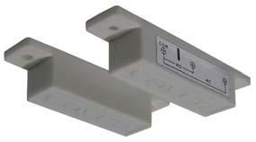 Magnetic reed switch for security alarms. Has normally open and normally closed switch contacts.