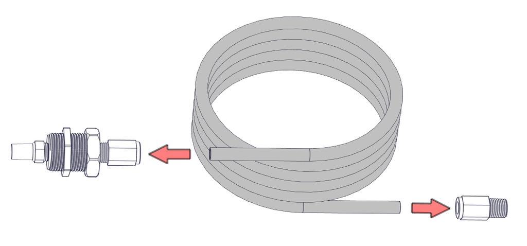 Separate the Teflon hose from both fittings (Figure 5.21). Loom the hose with supplied 1/4" plastic split loom. Figure 5.