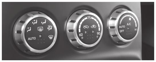 AUTOMATIC CLIMATE CONTROL AUTO MODE Turn both the fan speed control dial and the air flow control dial to the AUTO positions. Then turn the temperature control dial to the desired temperature.