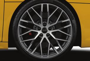 forged aluminium wheels in 10-spoke Y design, gloss anthracite black 45F 8-piston fixed-calliper brakes at front, 4-piston fixed-calliper brakes at rear; wave brake discs at front and ventilated at