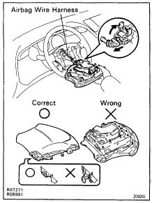 (d) Pull the pad out from the steering wheel and disconnect the airbag connector. NOTICE: When removing the pad, take care not to pull the airbag wire harness.