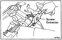 REMOVE STEERING COLUMN ASSEMBLY (a) Remove the brake pedal return spring. (b) Loosen the hole cover clamp. (c) Remove the 4 nuts.