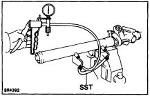 STEERING POWER STEERING GEAR SR43 6. AIR TIGHTNESS TEST (a) Install SST to the unions of the rack housing. SST 0963112071 NOTICE: Do not install union seats. (b) Apply 53.3 kpa (400 mmhg, 15.75 in.