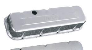 Chrome plated stamped steel valve covers have a breather hole and baffle. Embossed Dart logo. Cast Aluminum valve covers feature machined gasket surfaces to prevent messy oil leaks.