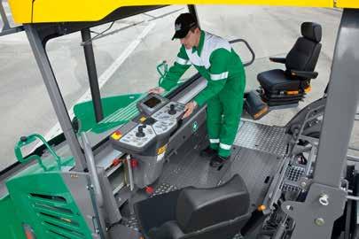 When working with the seat swung out, the paver operator s console can be swivelled out together with the operator s seat.