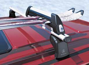 To carry 4 pairs of skis or 2 snowboards. 2 attachments can double amount you can carry. Order no.: B6 656 28 Ski rack for standard basic carrier bars.