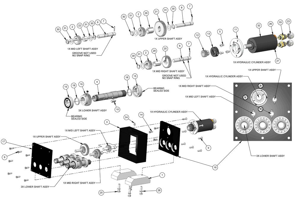 PARTS DIAGRAM BRLM 20-CS-H TRIPLE ROTARY GEARBOX HYDRAULIC OPTION # PART NUMBER QTY.