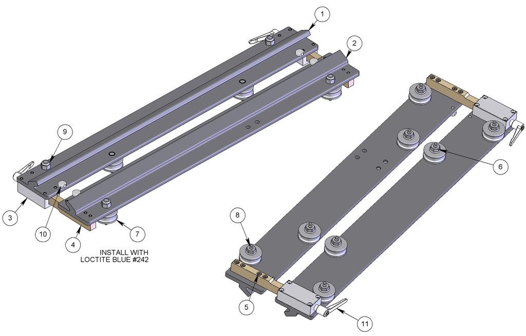 PART DIAGRAMS LANCE POSITIONER (LP 700) CARRIAGE CLAMP ASSEMBLY # 30 PART NUMBER QTY. LP 70 FIXED RAIL ASSY 2 LP 705 CLAMPING RAIL ASSY 3 LP 707 END CLAMP 2 4 LP 706 SLIDER 2 5 GS 325-04 SHCS.25-20 X.