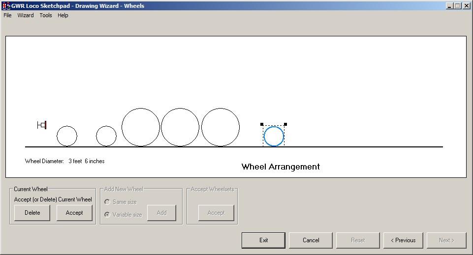 "Drawing Wizard" based Design Either set the wheel sizes and spacing (using the resize handles
