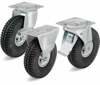 Series: L-P, B-P Pressed steel castors, medium duty brackets, with top plate fitting, wheel with pneumatic tyre 75-250 kg RoHS Brackets: L/B series - Made of pressed steel, swivel bracket with double