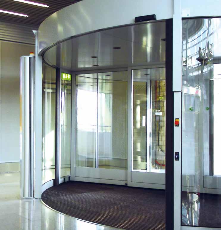 The large revolving doors at Düsseldorf Airport are safely shielded against